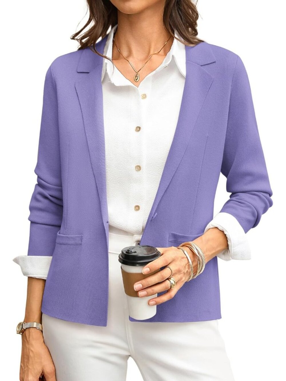 Women's Purple Sweater Blazer Business Casual Knit Suit Jackets With Long Sleeve